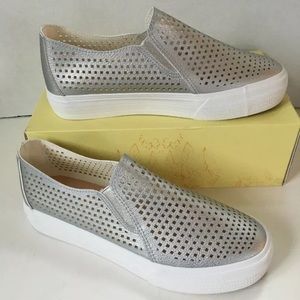 Restricted Silver Metallic Loafers Slip Ons sz 9